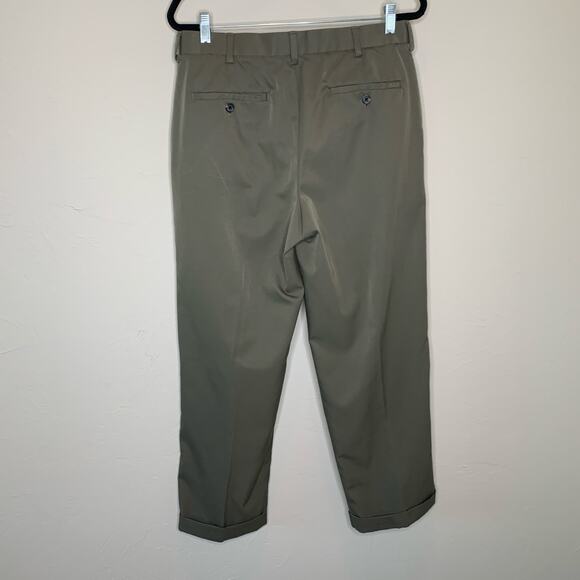 IZOD Brown Green Pleat Front Trousers Sz 32 x 30 - Picture 3 of 7